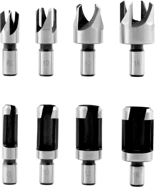 Spiel von 8 Forets à Tenon, Fraise à Bouchons pour Bois, Spiel von Forets à Bois, Acier au Carbone, 6/10/13/16 mm