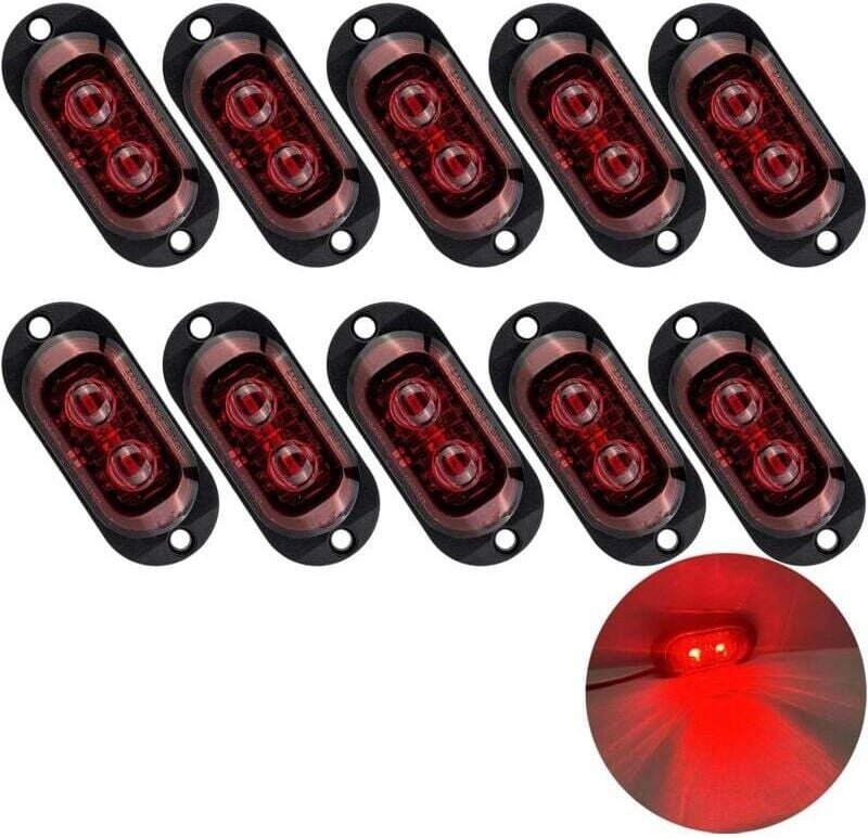10 LED 12/24V Seitenmarkierungsleuchten, LED-Positionsleuchten, 3000K Warnleuchte für Anhänger, LKW, Wohnwagen (Rot)
