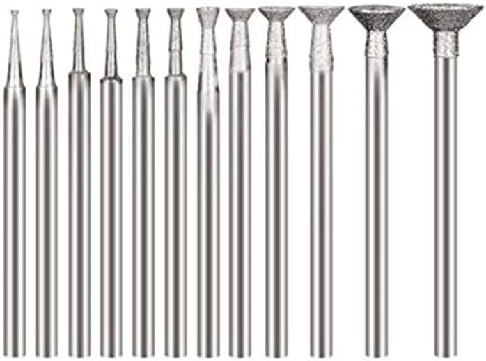 Diamantfräser in Schalenform, geeignet für Rotationswerkzeuge, im Lieferumfang enthalten mit 2,35-mm-Schaft (12er-Pack)