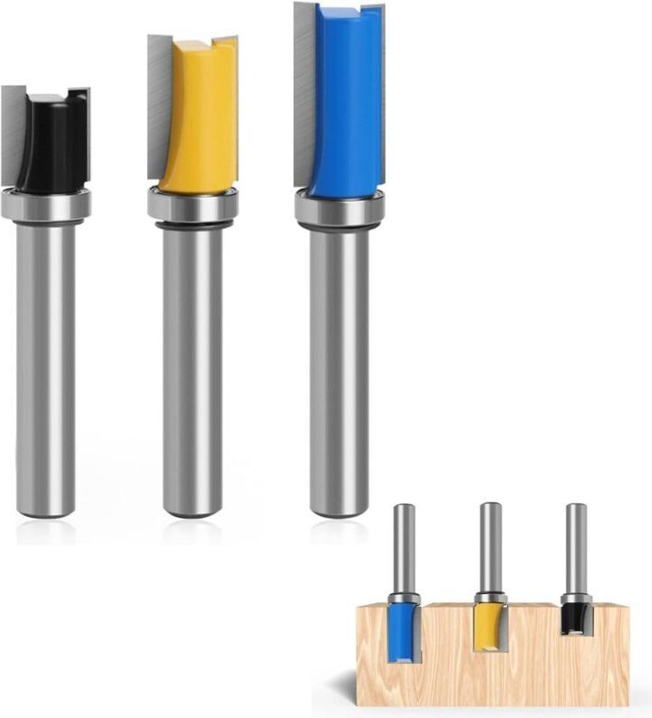 3-teiliges 8-mm-Hartmetall-Fräserset, Hartmetall-Fräser, gerade Fräser mit Kugellager, für die Holzbearbeitung