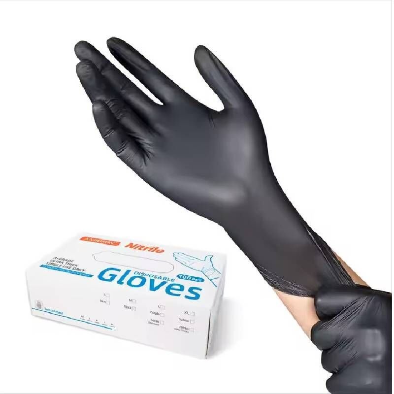 Schwarze Einweg-Nitrilhandschuhe, Größe L – 100 Stück pro Packung – Puder- und latexfrei, strapazierfähig, lebensmittele...