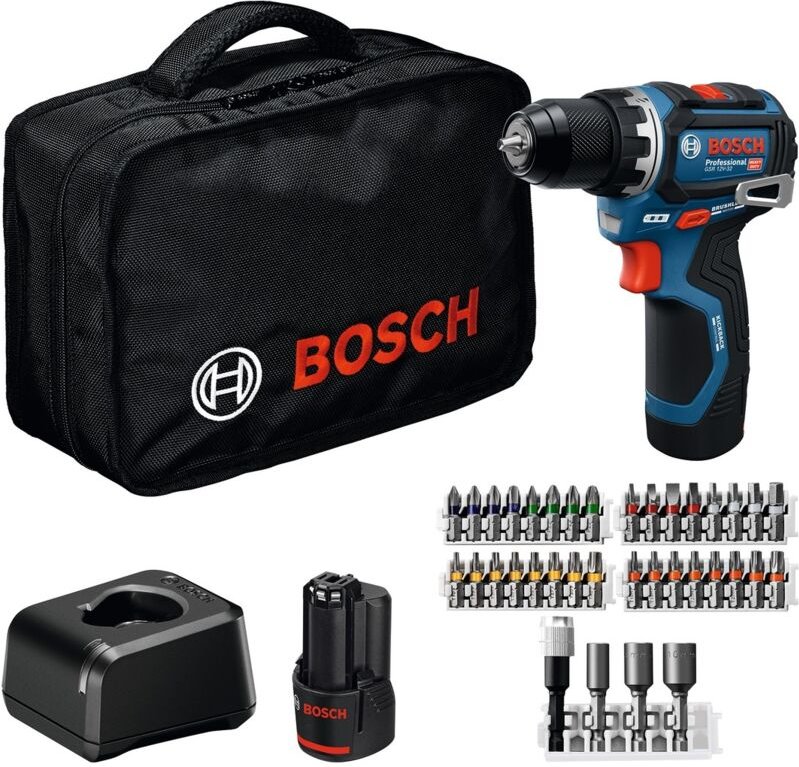 Bosch Akku-Bohrschrauber GSR 12 V-32 Professional, Ausführung: 06019N7004, 2 Akkus/Tasche/ZB