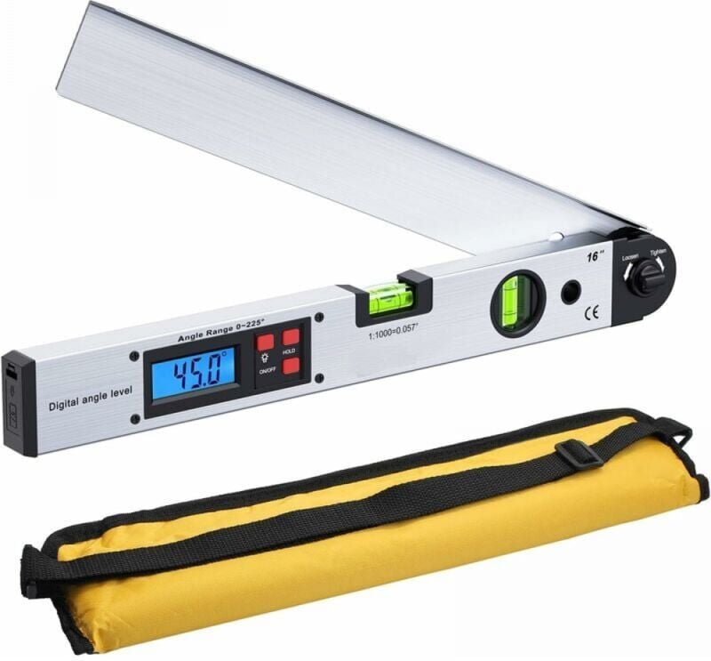 400 mm/16 Zoll 0 225 ° Digitaler Goniometer Digitales Horizontalwinkellineal LCD-Hintergrundbeleuchtung Horizontaler Win...