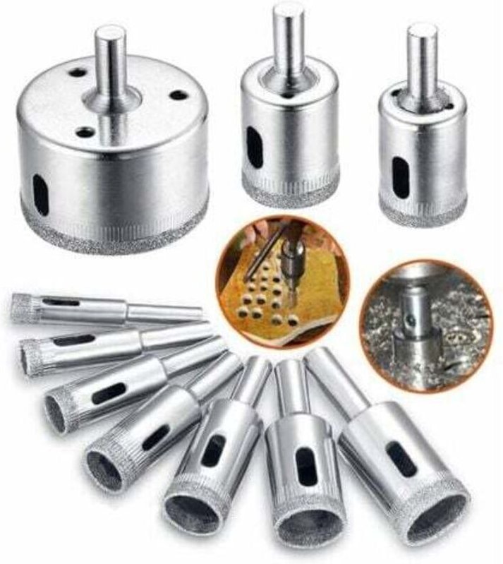Diamantbohrer, Bohrer-Zubehörset, Kernbohrer von 8 bis 50 mm, 10 Stück