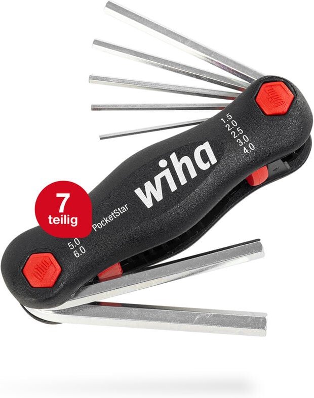 Wiha - Multitool PocketStar® Innen-Sechskant 7-tlg., per Tastendruck schneller Zugriff, als Längs- und Quergriff einsetz...