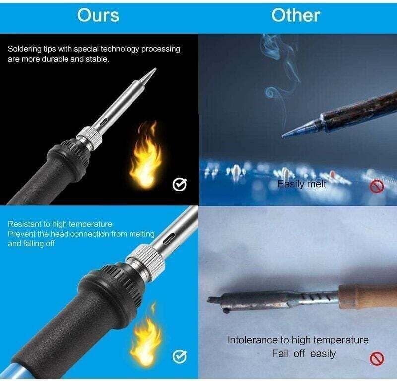Einstellbarer Präzisionslötkolben 200–450 °C – 9-in-1-Set mit 5 Lötspitzen und Lötdraht – Ein-/Ausschalter – Für Elektro...