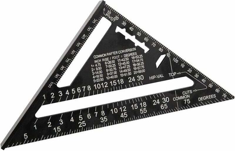 Ahlsen - 180 mm (7 Zoll) Aluminium-Dreieck-Quadrat-Lineal, Multifunktions-Winkelmesser, Zimmermannswinkel, 45–90 Grad, Z...