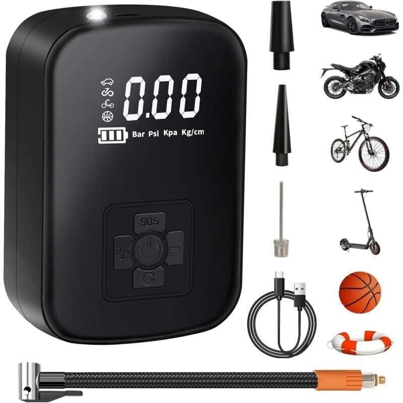 Compressore d'aria portatile, mini pompa elettrica da 3600 mAh e 150 PSI, pompa per bicicletta elettrica con display LCD...