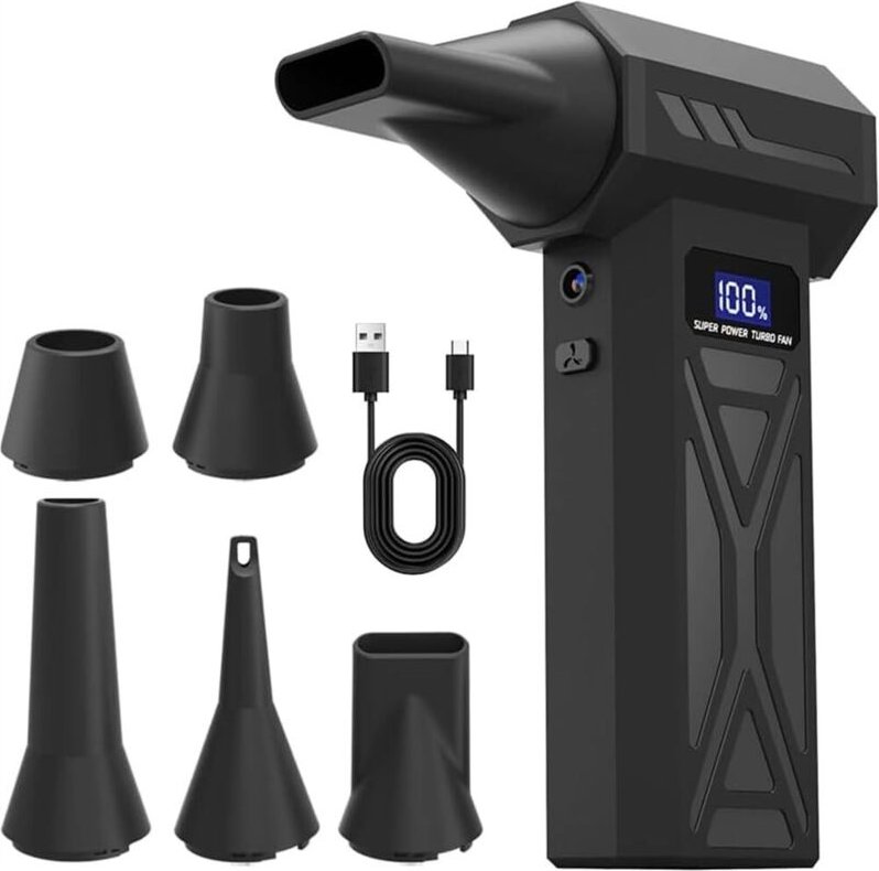 Druckluftgebläse, Mini-Akkugebläse, 110.000 U/min, 4 Geschwindigkeitsstufen, LCD-Bildschirm, mit Bürstenset, für PC, Tas...