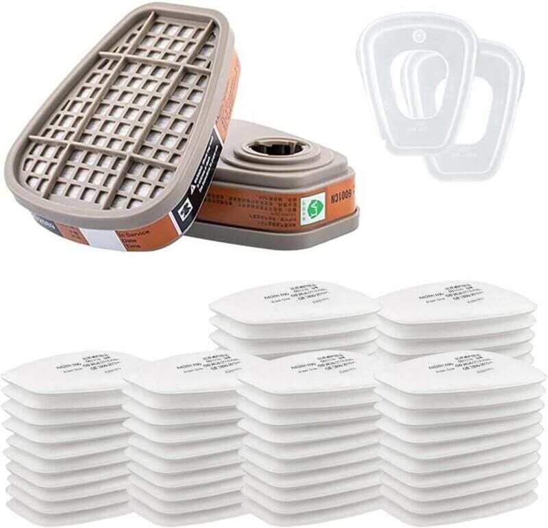 3M Atemschutzfilter 6001 mit Aktivkohle, Farbfilter, Filterzubehörset mit 60 Filterwatte-Stücken, zur Filtration und Rei...