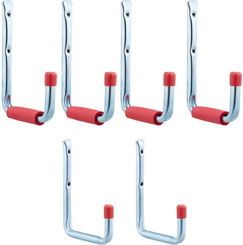 30 tlg. Wandhaken Set, 2 Größen, bis 17,5 kg, Haken für Garage, Werkstatt, Keller, Stahl, Schaumstoff, silber-rot