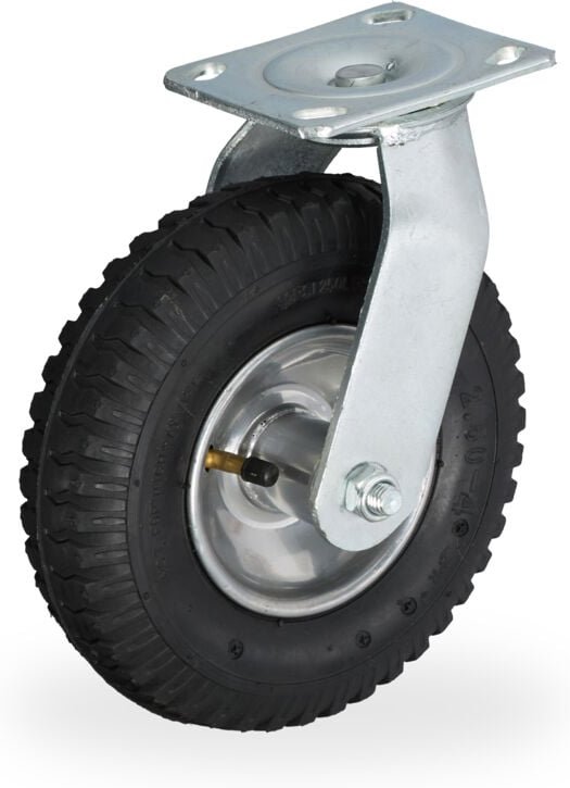 Relaxdays - Lenkrolle, luftbereift, 2.50-4, Schwerlast-Transportrolle, Platte zum Anschrauben, bis 120 kg, schwarz/silbe...