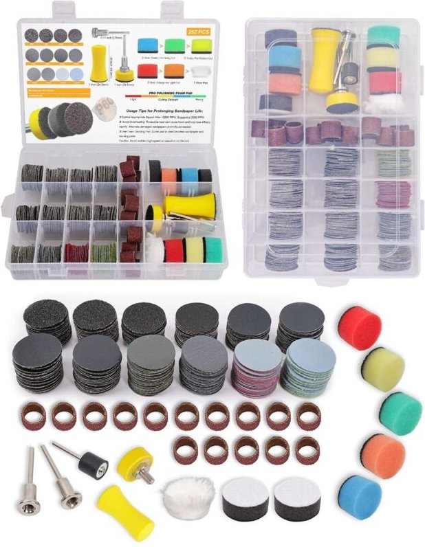 268 Stück 1 Zoll Nass-Trocken-Schleifscheiben und -Trommeln für Dremel-Schleifbits, Klett-Schleifpapier mit Körnung 60–1...