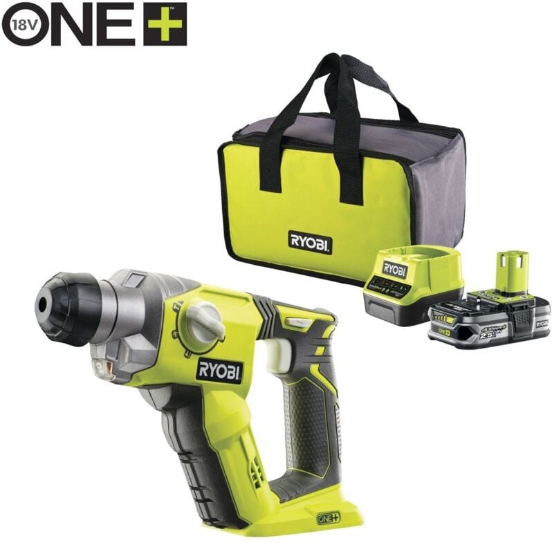 Ryobi 18 V ONE+ Akku-Bohrhammer R18SDS-125S, 1,3 J Schlagenergie, inkl. 1x 2,5 Ah Akku und 2,0 A Ladegerät