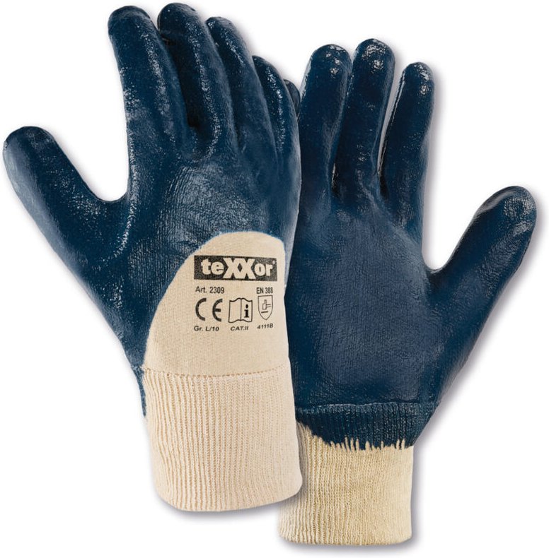 teXXor® Nitril-Handschuhe STRICKBUND, Beige/Blau