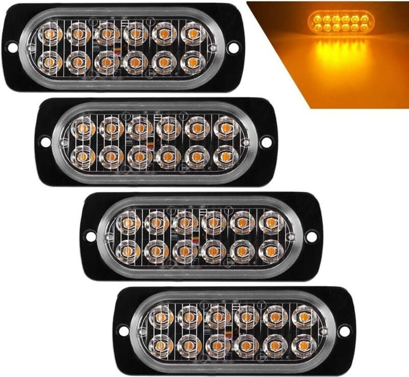 Thumbnail - Aougo - 4 stücke Ultra Dünne 12LED Notfall Strobe Lichter Bernstein Gefahr Leuchtfeuer Warnung Blinkende Universal Licht...