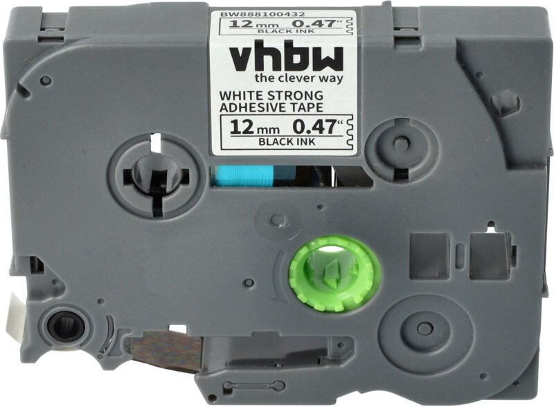 Vhbw - 1x Schriftband-Kassette kompatibel mit Brother pt 1250VPS, 1260, 1260VP Etiketten-Drucker 8m x 12mm Schwarz auf W...