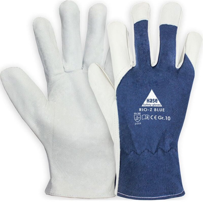 10 Paar Hase® Rio-z blue Arbeitshandschuhe natur/blau 12