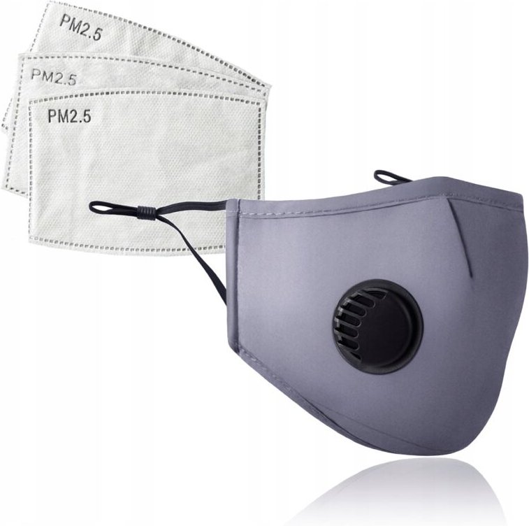 GRAUES SET Wiederverwendbare Maske + 3x PM 2.5 FILTER