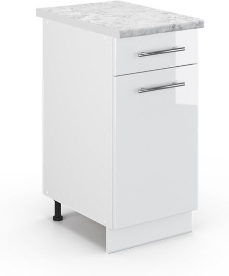 Thumbnail - Vicco - Küchenunterschrank Fame-Line, Weiß Hochglanz, 40 cm , ap Marmor