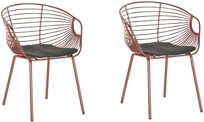 Esszimmerstuhl 2er Set Kupfer mit Metallic-Effekt Metall Armlehnen Griffen Polster Schwarz Kunstleder Glam Industriell M...