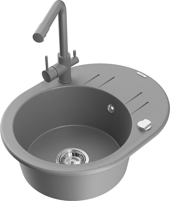 Kevin 1 Becken-Granitspüle mit Abtropffl√§che und Mischbatterie Duero, Grau - 6517-71-671600-71 - Mexen