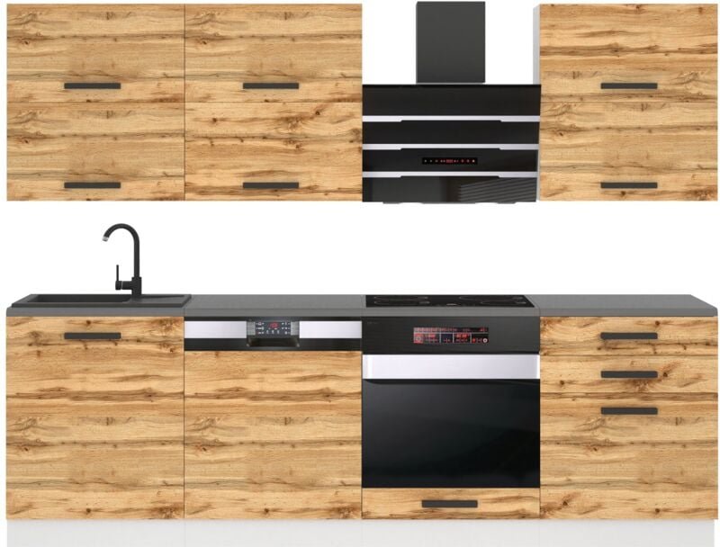 Küchenzeile Küchenblock Margaret - Küchenmöbel 240 cm Einbauküche Vollausstattung ohne Elektrogeräten mit Hängeschränke ...