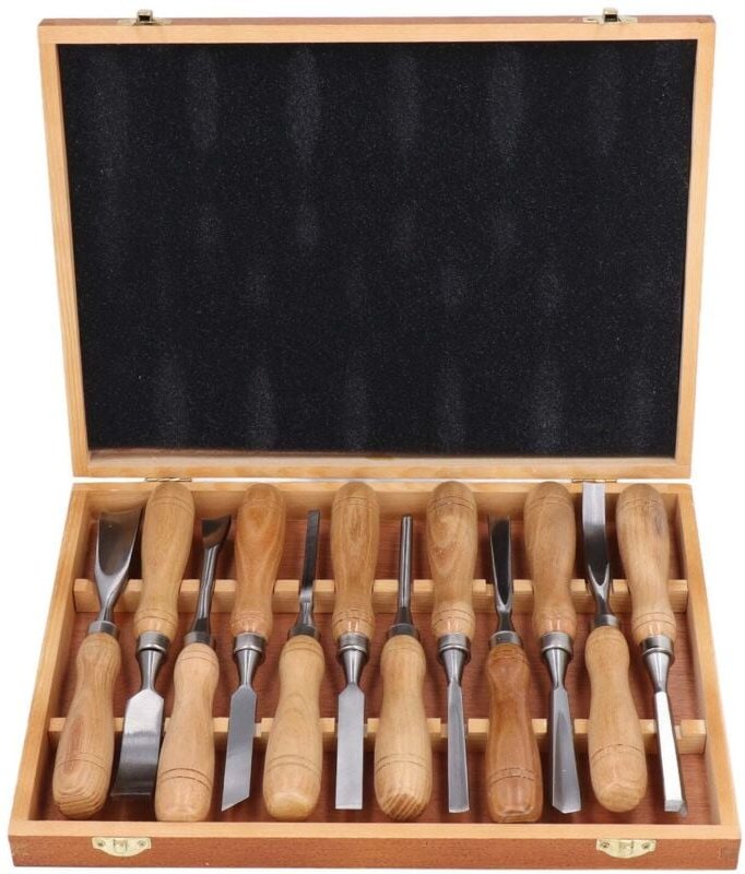 12-teiliges Holzschnitzwerkzeug-Set mit CRV-Klinge und Holzgriff, Gravurmeißel-Set für Heimwerkerarbeiten - Eosnow