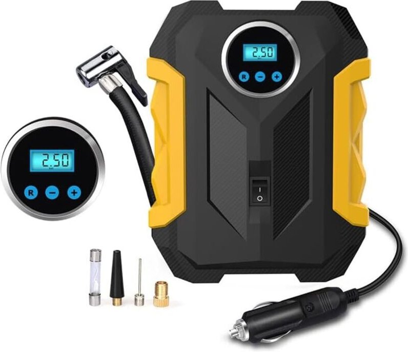 12V Kompressor, Tragbarer Luftkompressor, Autoluftpumpe, Mobiler Kompressor, 150 PSI Autoreifenpumpe mit Reifendruckmess...