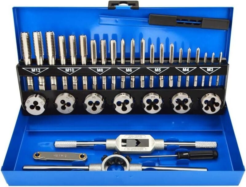 32-teiliger Gewindebohrer- und Schneideisensatz zum Erstellen und Reparieren von Gewinden, Gewindebohrer aus legiertem S...