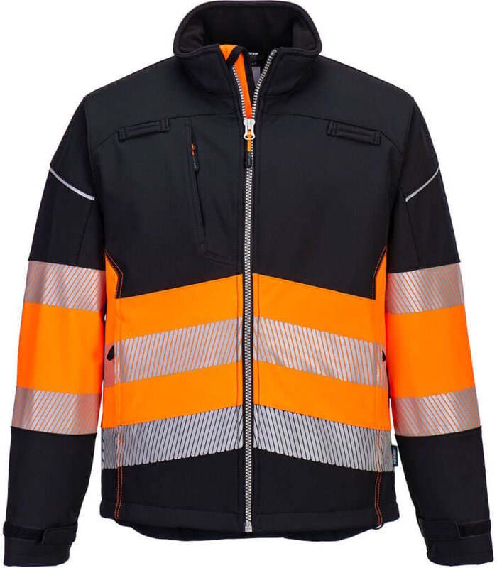 Softshell-Jacke PW3 Hochsichtbarkeit Klasse 1 Schwarz/Orange S
