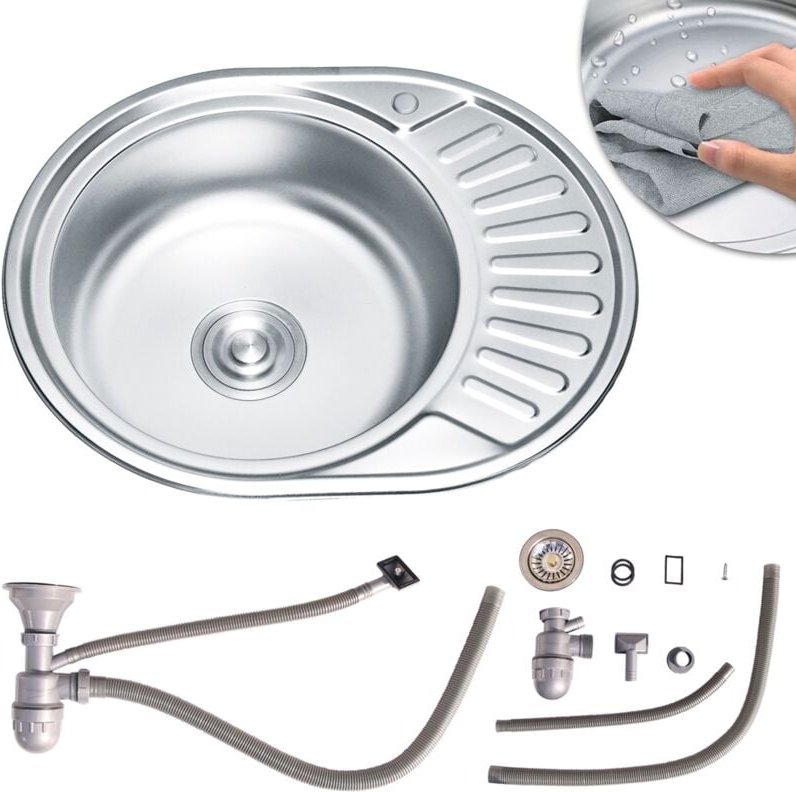 57CM Edelstahlspüle LINKS Ablage Spülbecken Küchenspüle Rundbecken Einbauspüle