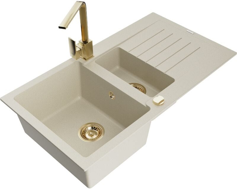 Matias 1,5-Becken-Granitspüle mit Abtropffläche und Mischbatterie Rita, Beige - 6502-69-670300 - Mexen