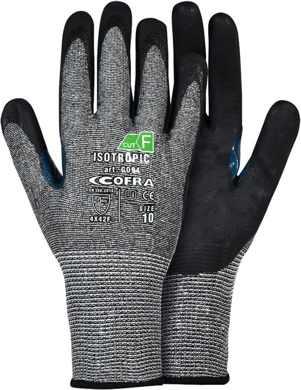 Isotropic Schnittschutzhandschuhe - 10 (xl) - Schwarz / grau - Cofra
