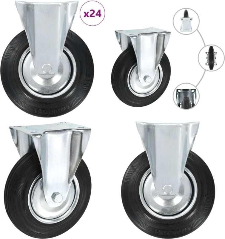 24 Stk. Bockrollen 200 mm - Bockrollen - Rollensatz - Transportrollen - Lagerwagenrollen - Industrierollen - Home & Livi...