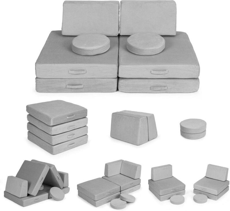 Thumbnail - Groes faltbares modulares sofa fur kinder zum selbermachen 8 weiche kissen - grau ecotoys