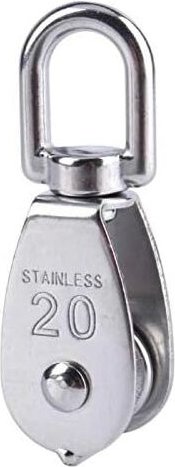 M20 Edelstahl-Einzelrolle, Schwenkrolle, 75 kg Tragkraft für Hebeseile - Silber