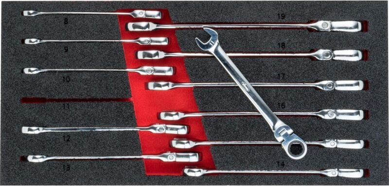 Gelenk Ratschen Ring-Maulschlüssel Satz, Außen Sechskant Profil, Außen Doppel-Sechskant Profil, 8 - 19, Anzahl Werkzeuge...