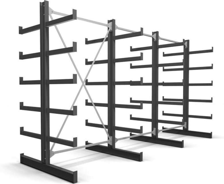 Kragarmregal, doppelseitig, 3 Felder mit 5 Ebenen, BxHxT 3900x2000x500mm, Regalsystem mit 5 gleich langen Kragarmen (pro...