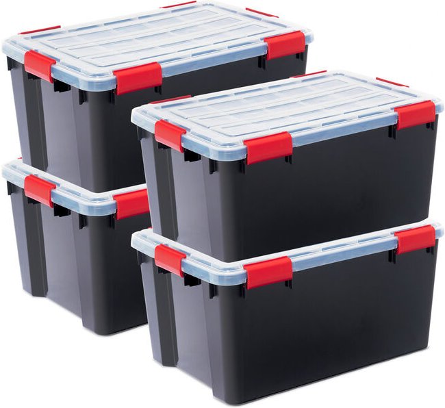 Iris Ohyama - Luftdichte Kunststoff-Aufbewahrungsboxen mit Deckels, 50L, 4er-Set, Schwarz, Hermetischer wasserdichter Ve...