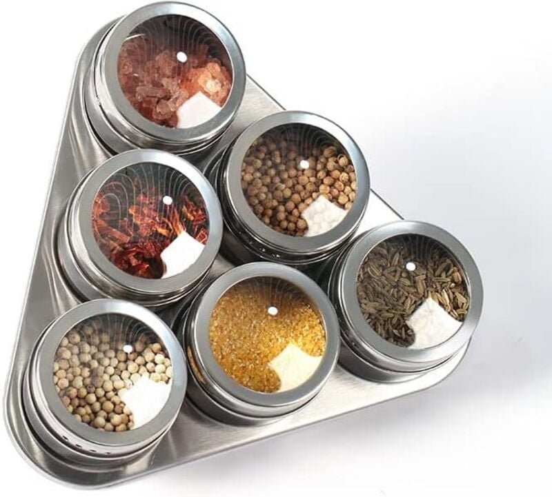 Lablanc - Set mit 6 runden magnetischen Gewürzdosen aus Edelstahl für die Küche, magnetische Gewürzbox aus Glas, leicht ...