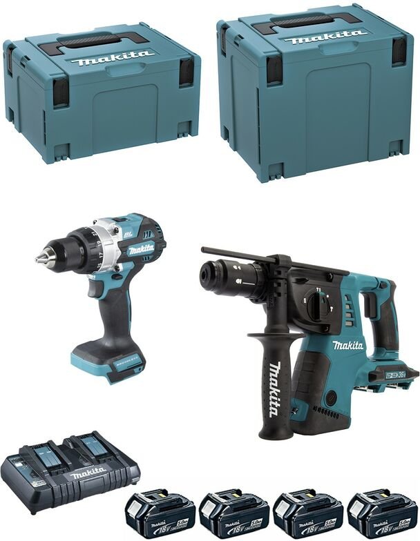 Makita - Kit DLX2470PTJ (DHP486 + DHR264 + 4 x 5,0 Ah + DC18RD + makpac 3 + makpac 4)