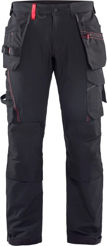 Arbeits-Hosen Handwerker Stretch 4D 1522 - Schwarz/Rot XL - DE(50) - CH(C56) - Kurz
