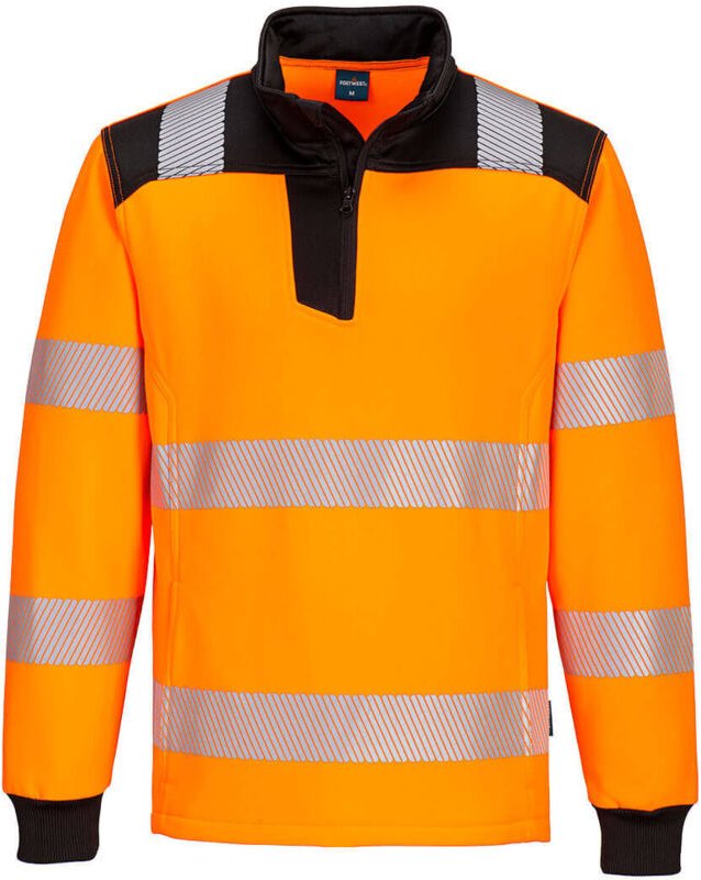 Sweatshirt Halb-Reißverschluss PW3 Hi-Vis Orange/Schwarz S
