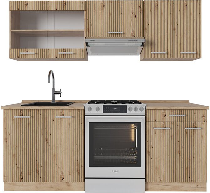 Vicco - Küchenzeile R-Line, Artisan-Eiche/Goldkraft Eiche, 200 cm ohne Arbeitsplatte