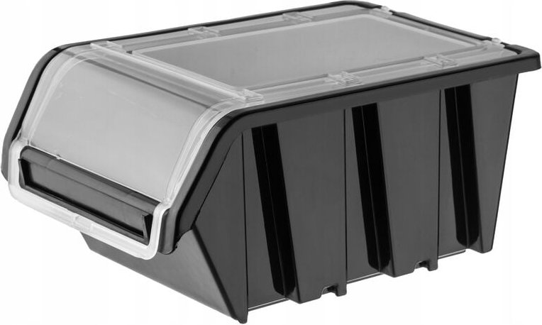 KADAX Stapelkiste mit Deckel, aus PP Kunststoff, Schwarz, 1 Stück, 490 x 298 mm