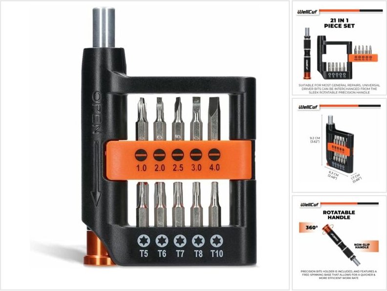 WellCut Präzisions-Mehrzweck-Schraubendreher-Bit-Set, Schraubendreher mit rutschfestem Griff, 20x Bits, Aufbewahrungsbox...