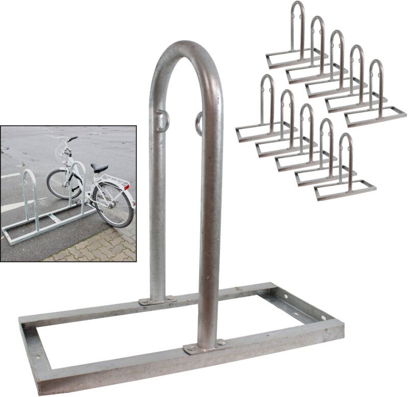 10 x Fahrradanlehnbügel 90 x 84 cm Stahl feuerverzinkt Ø 49 mm grau freistehend Fahrradständer Parker Typ U