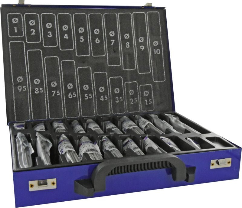Koffer mit 170 geschliffenen HSS-Metallbohrern mit Kreuzspitze ø 1 bis 10 mm bei 1/2 zugang - Tivoly
