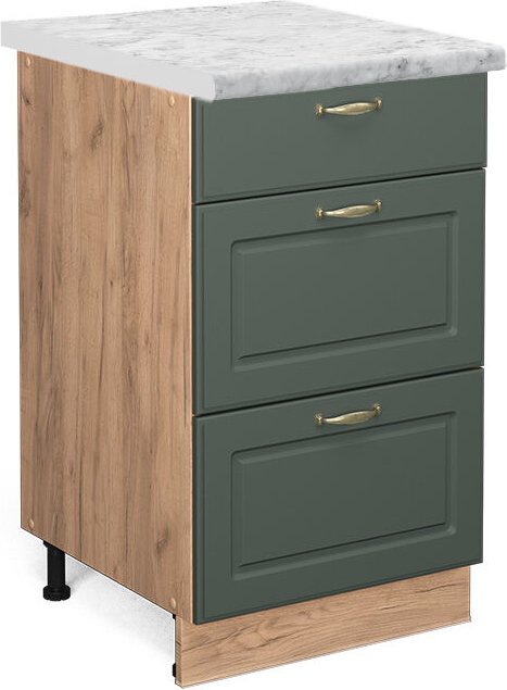 Vicco - Küchenunterschrank Fame-Line, Grün-Gold Landhaus, 50 cm , ap Marmor